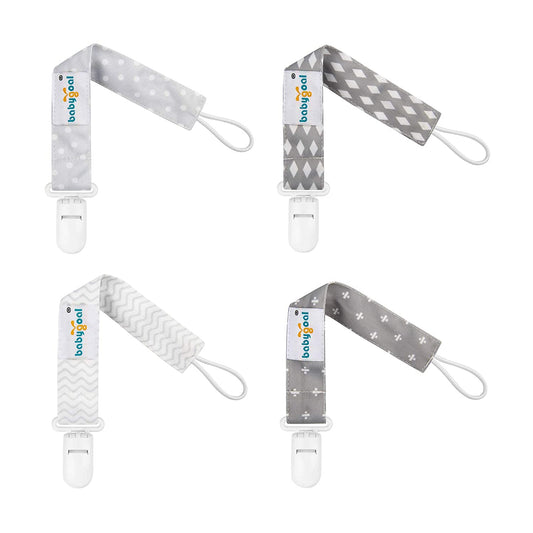 Neutral Pacifier Clips, 4 Pack Binky Paci Holder and Leash for Boys and Girls Fits for Most Pacifier, Binkie Styles & Baby Teethers & Toys and Gift 4PS07-B