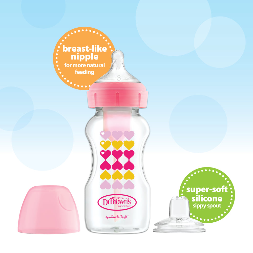 Wide-Neck Bottle to Sippy -2-Pack Pink