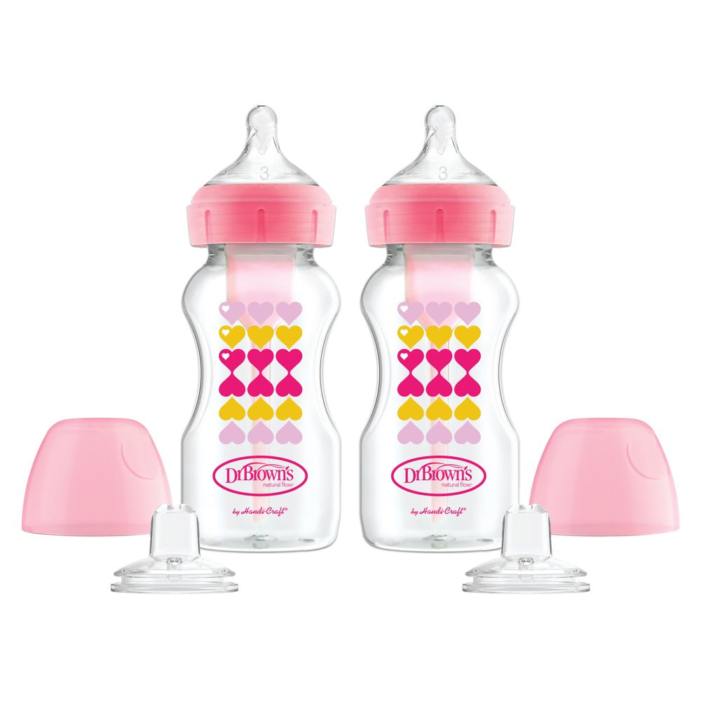 Wide-Neck Bottle to Sippy -2-Pack Pink