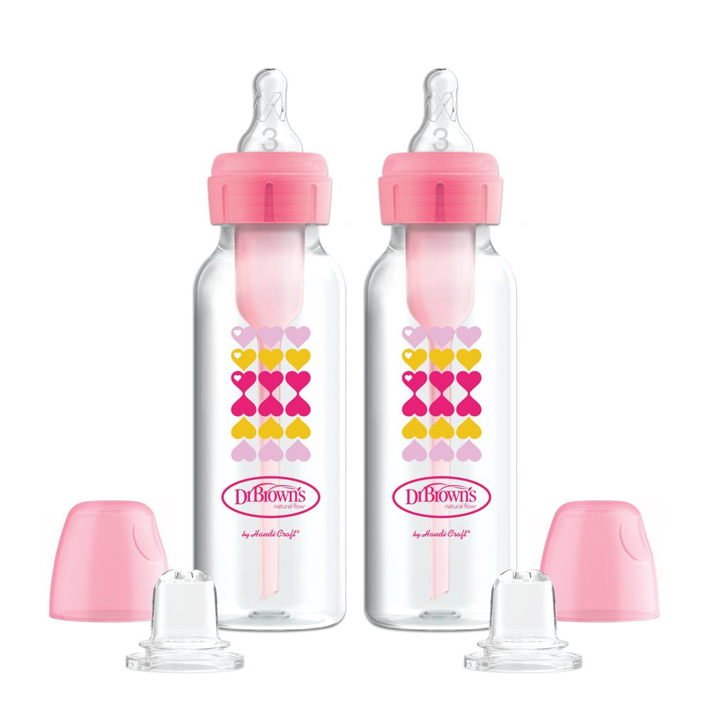 Natural Flow Anti-Colic  Bottle, 8oz - Pink, 2-Pack