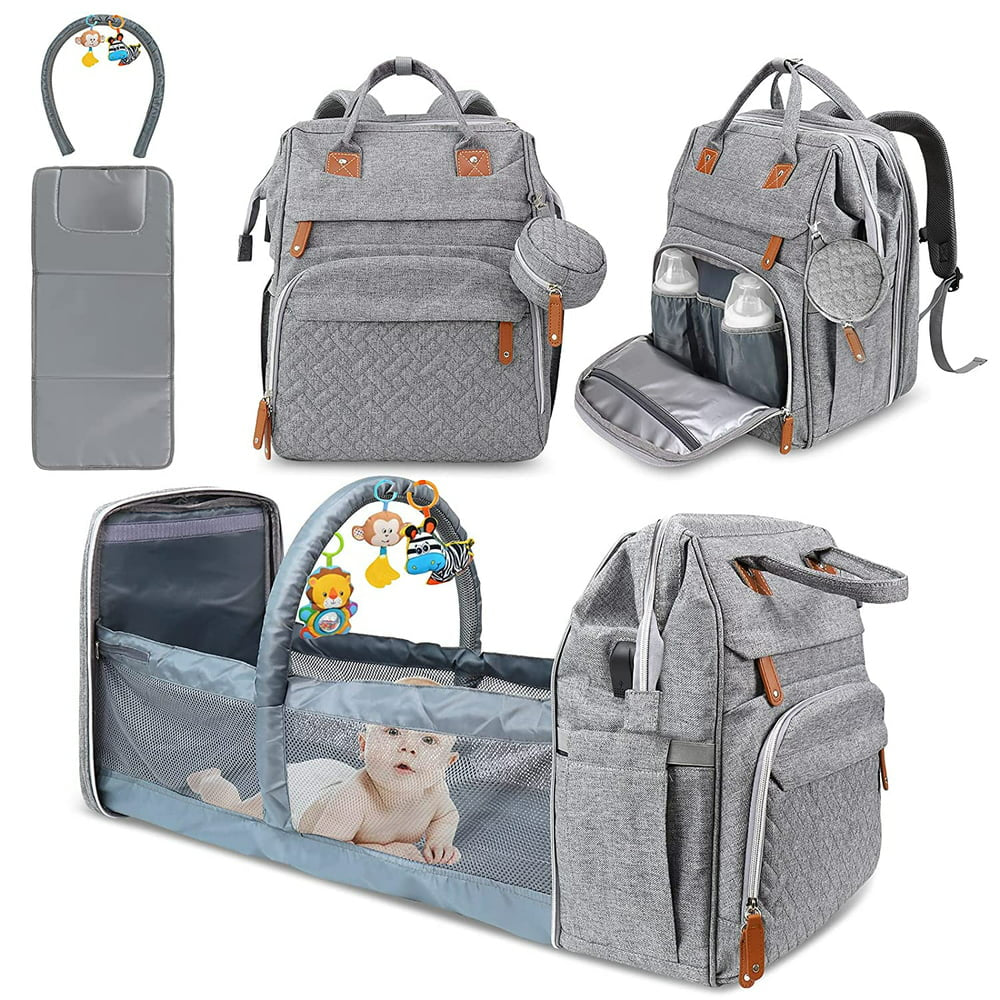 Baby Diaper Bag Backpack with Changing Station,Waterproof Changing Pad, USB Charging Port, Pacifier Case, Grey Color