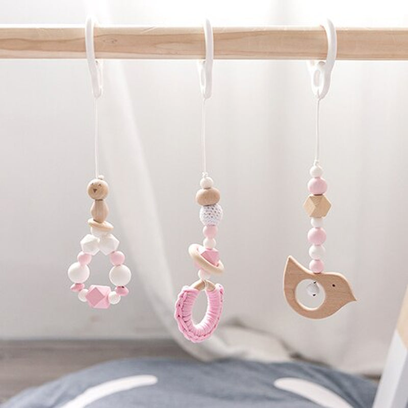 3Pcs/Set Baby Rattles Wooden Beads Pendant Crib Mobile Baby Toys Bed Hanging Decor Handmade Stroller Accessories Infant Products