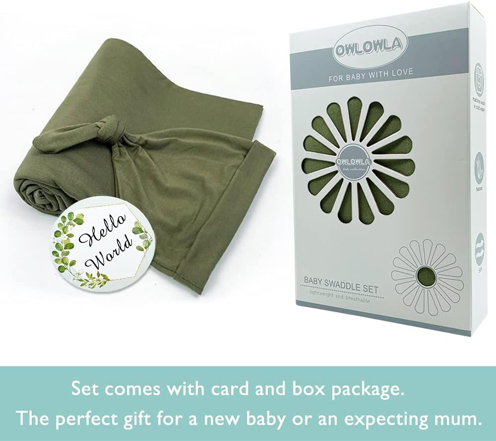 Swaddle Blanket and Hat Set for Newborns (Olive)