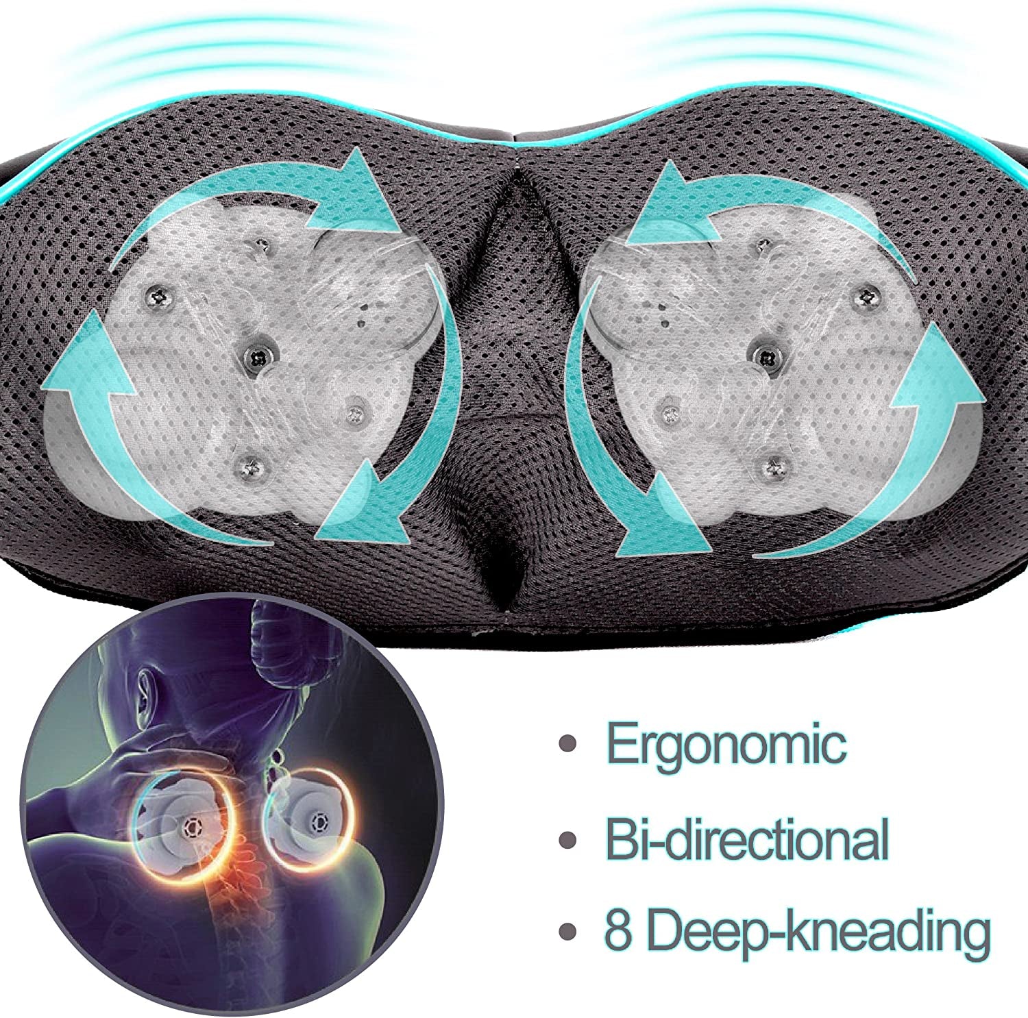 Shiatsu Neck and Back Massager with Heat - Deep Kneading Pillow for Massage - Electric Full Body Massager