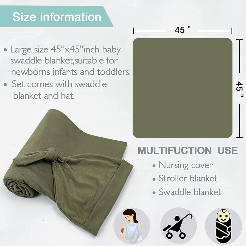 Swaddle Blanket and Hat Set for Newborns (Olive)