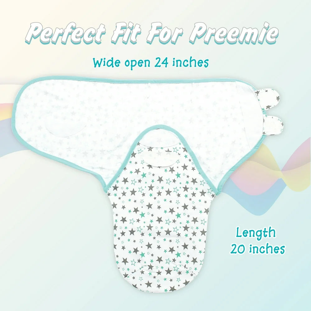 Adjustable Preemie Swaddle Blanket Set - 3 Pack, Suitable for Newborns up to 7 Pounds, Aqua Color