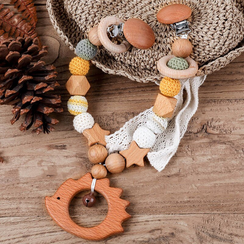 Wooden Baby Teether Wooden Pram Clip Baby Toy Baby Mobile Pram Personalize Baby Teething Pacifier Chain Chewable Baby Rattle