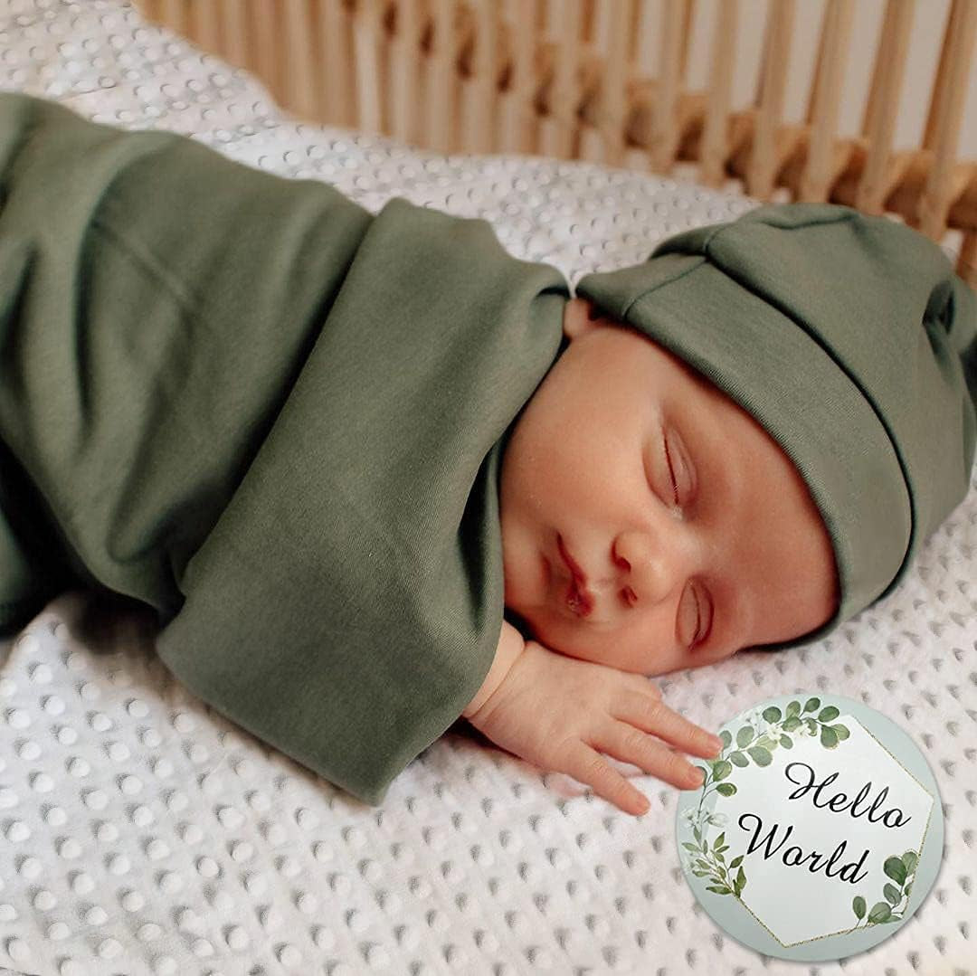 Swaddle Blanket and Hat Set for Newborns (Olive)