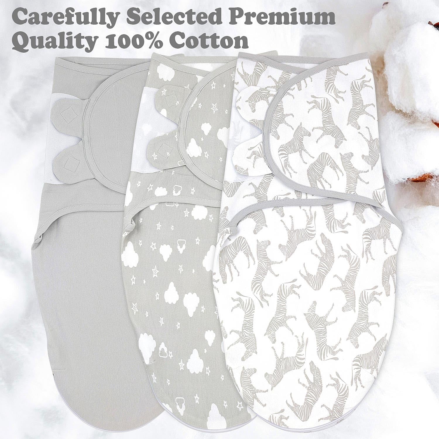 Premium Baby Swaddle Set, Convenient Zipper Closure, 3-Pack for infants 0-3 months