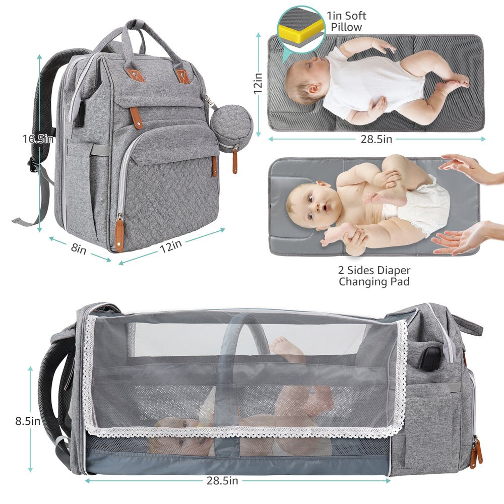 Baby Diaper Bag Backpack with Changing Station,Waterproof Changing Pad, USB Charging Port, Pacifier Case, Grey Color