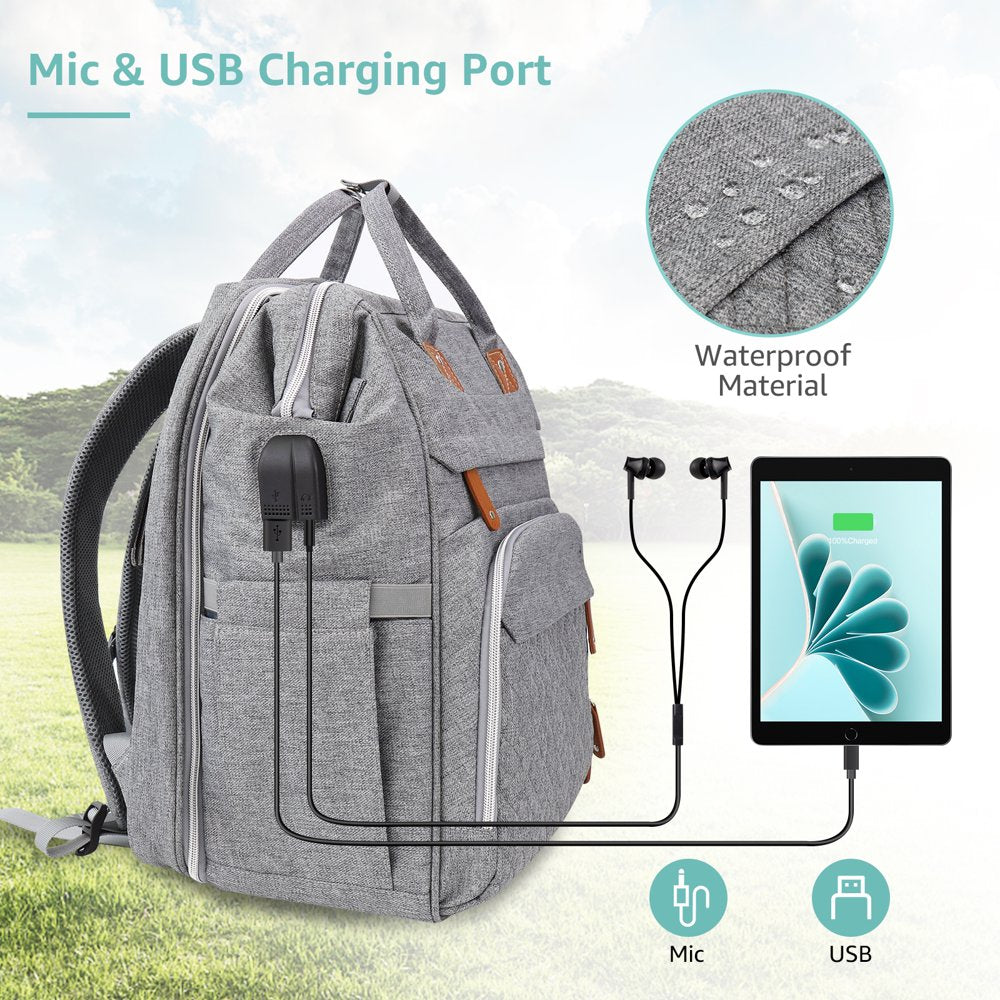 Baby Diaper Bag Backpack with Changing Station,Waterproof Changing Pad, USB Charging Port, Pacifier Case, Grey Color