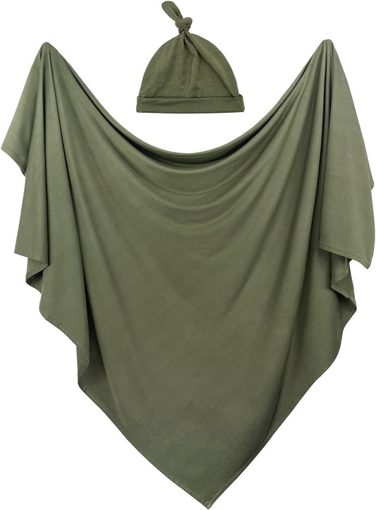 Swaddle Blanket and Hat Set for Newborns (Olive)