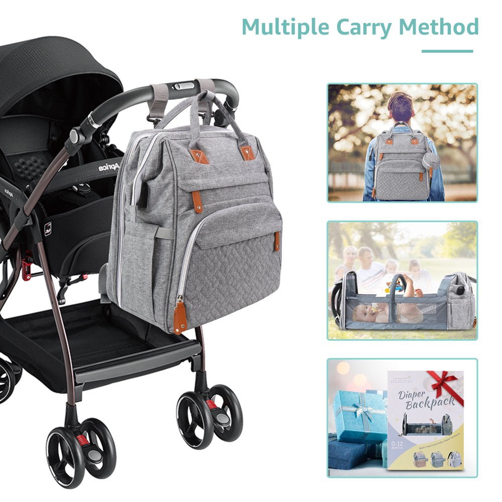 Baby Diaper Bag Backpack with Changing Station,Waterproof Changing Pad, USB Charging Port, Pacifier Case, Grey Color