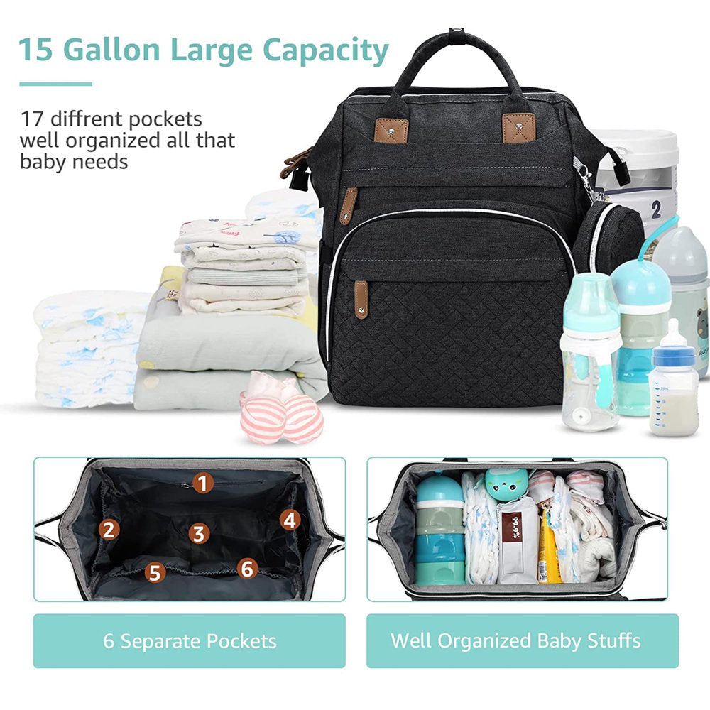 Baby Diaper Bag Backpack, Diaper Changing Station,Waterproof Changing Pad, Pacifier Case Black Color