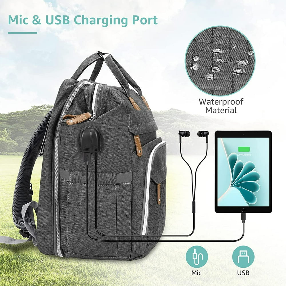 Baby Diaper Bag Backpack with Changing Station, Waterproof Changing Pad, USB Charging Port, Pacifier Case,Dark Grey Color