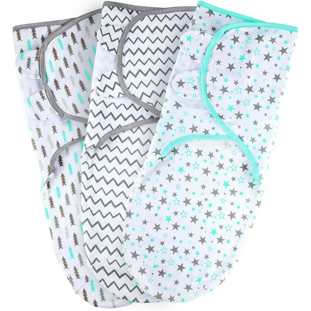 Adjustable Preemie Swaddle Blanket Set - 3 Pack, Suitable for Newborns up to 7 Pounds, Aqua Color