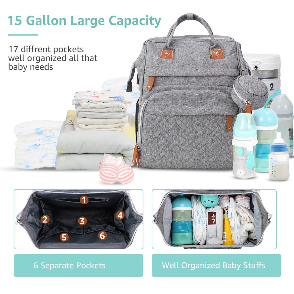 Baby Diaper Bag Backpack with Changing Station,Waterproof Changing Pad, USB Charging Port, Pacifier Case, Grey Color