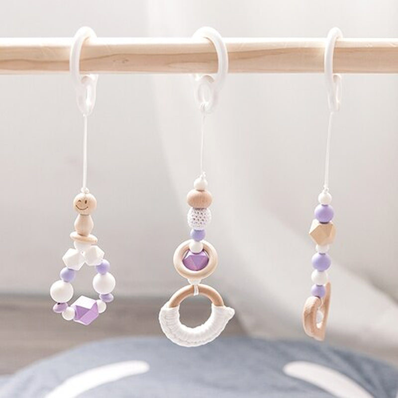 3Pcs/Set Baby Rattles Wooden Beads Pendant Crib Mobile Baby Toys Bed Hanging Decor Handmade Stroller Accessories Infant Products